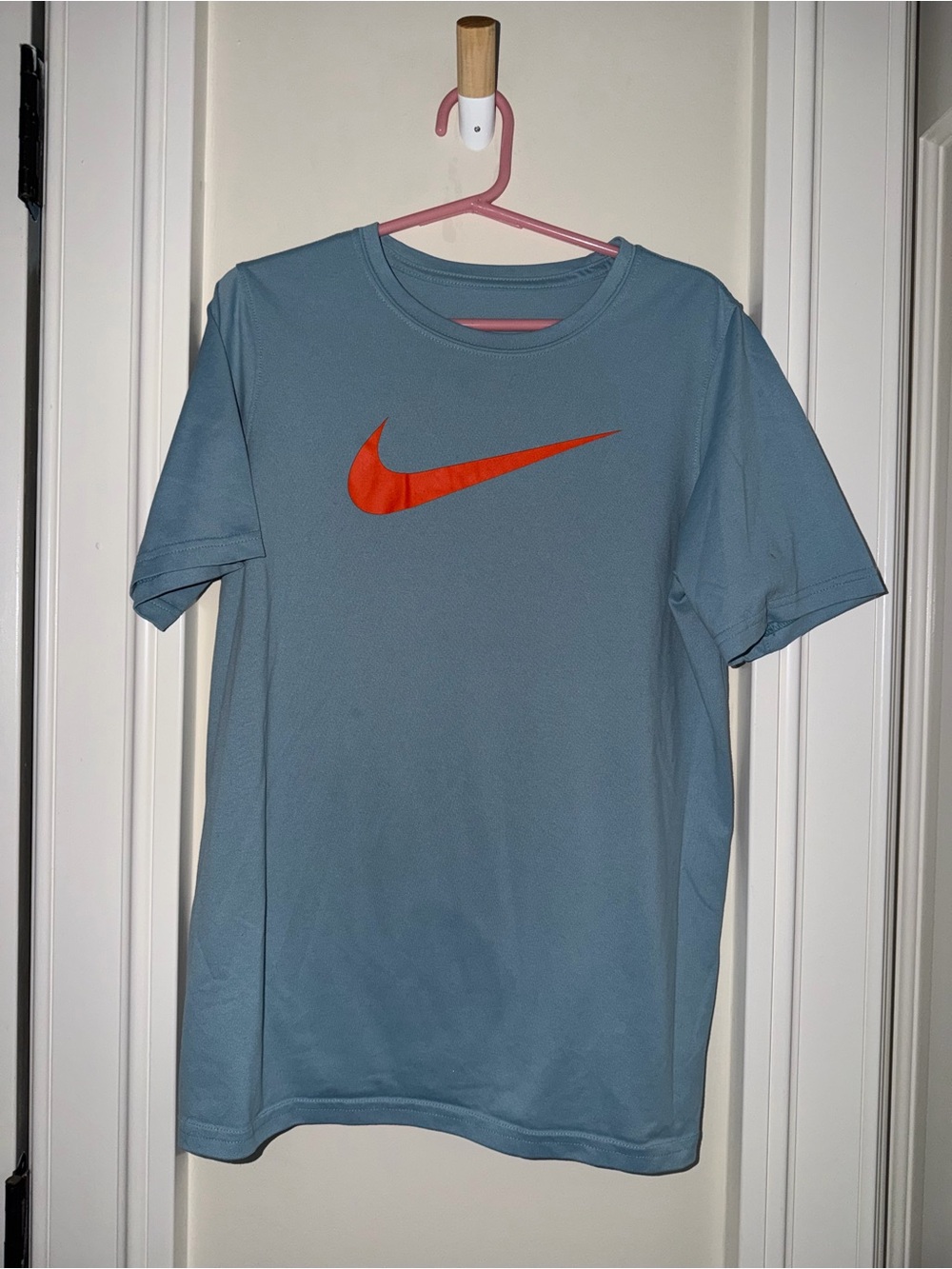 Nike Light Blue Short-Sleeve Performance Tee with Orange Swoosh